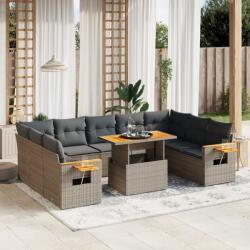 vidaXL 11 részes szürke polyrattan kerti ülőgarnitúra párnákkal (3273692)