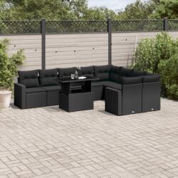 vidaXL 10 részes fekete polyrattan kerti ülőgarnitúra párnákkal (3267495)