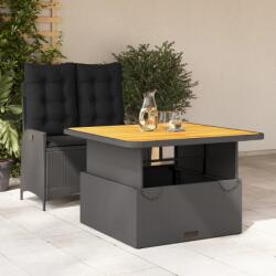 vidaXL 2 részes fekete polyrattan kerti étkezőgarnitúra párnával (3277451)