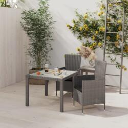 vidaXL 3 részes szürke polyrattan kültéri étkezőszett párnákkal (3094873)