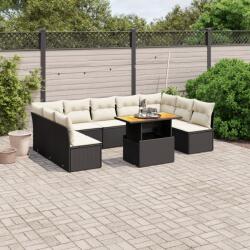 vidaXL 10 részes fekete polyrattan kerti ülőgarnitúra párnákkal (3271455)
