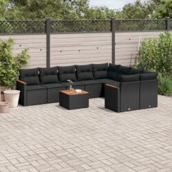 vidaXL 10 részes fekete polyrattan kerti ülőgarnitúra párnákkal (3258709)