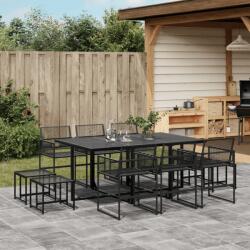 vidaXL 11 részes fekete polyrattan kerti étkezőgarnitúra (3295044)