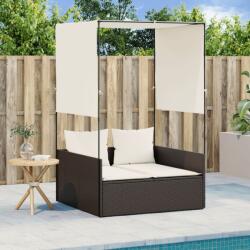 vidaXL barna polyrattan dupla napozóágy tetővel és függönyökkel (4002756) - vidaxl