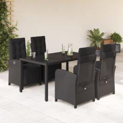 vidaXL 5 részes fekete polyrattan kerti étkezőgarnitúra párnákkal (3212458)