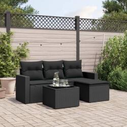 vidaXL 5 részes fekete polyrattan kerti kanapészett párnákkal (3218865)