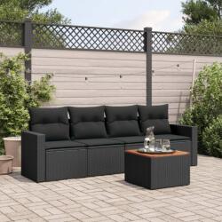 vidaXL 5 részes fekete polyrattan kerti kanapészett párnákkal (3223997)