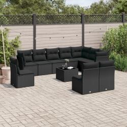 vidaXL 11 részes fekete polyrattan kerti ülőgarnitúra párnákkal (3217805)