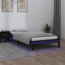 vidaXL egyszemélyes fekete tömör fa LED-es ágykeret 90 x 190 cm (820640)