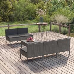 vidaXL 6 részes szürke polyrattan kerti bútorszett párnákkal (3094322)