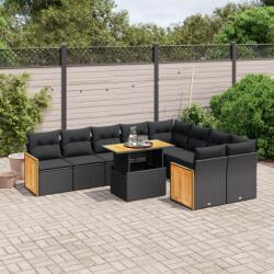 vidaXL 10 részes fekete polyrattan kerti ülőgarnitúra párnákkal (3274114)