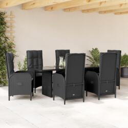 vidaXL 7 részes fekete polyrattan kerti étkezőgarnitúra párnával (3213524)