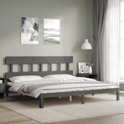 vidaXL szürke tömör fa ágykeret fejtámlával 200 x 200 cm (3193618)