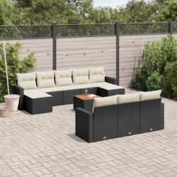 vidaXL 11 részes fekete polyrattan kerti ülőgarnitúra párnákkal (3256672)