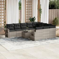 vidaXL 11 részes világosszürke polyrattan kerti ülőgarnitúra párnákkal (3253039)