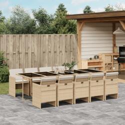 vidaXL 11 részes bézs polyrattan kerti étkezőgarnitúra párnákkal (3277701) - vidaxl