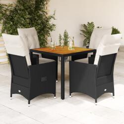 vidaXL 5 részes fekete polyrattan kerti étkezőgarnitúra párnákkal (3276680)