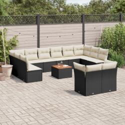vidaXL 13 részes fekete polyrattan kerti ülőgarnitúra párnákkal (3223914)