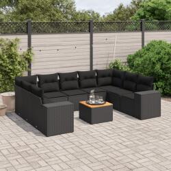 vidaXL 10 részes fekete polyrattan kerti ülőgarnitúra párnákkal (3257917)