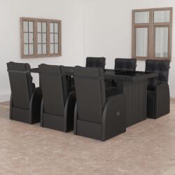 vidaXL 7 részes fekete polyrattan kültéri étkezőszett párnákkal (3059347)