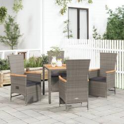vidaXL 5 részes szürke polyrattan kerti étkezőgarnitúra párnával (3157556)