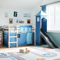 vidaXL kék tömör fenyőfa gyerek galériaágy toronnyal 80 x 200 cm (3309123)