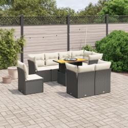 vidaXL 9 részes fekete polyrattan kerti ülőgarnitúra párnákkal (3270930)
