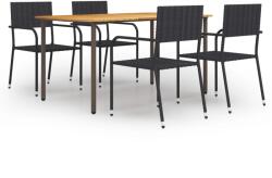 vidaXL 5 részes fekete polyrattan kerti étkezőgarnitúra (3072497)