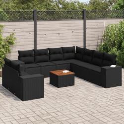 vidaXL 10 részes fekete polyrattan kerti ülőgarnitúra párnákkal (3225509)