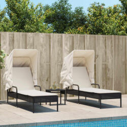 vidaXL 2 db fekete polyrattan napozóágy tetővel és asztallal (3261569) - vidaxl
