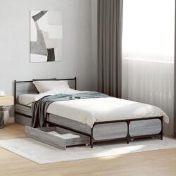 vidaXL szürke sonoma színű szerelt fa ágykeret fiókokkal 100 x 200 cm (3279965)