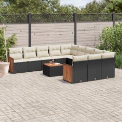 vidaXL 12 részes fekete polyrattan kerti ülőgarnitúra párnákkal (3228114)
