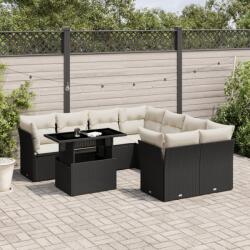 vidaXL 9 részes fekete polyrattan kerti ülőgarnitúra párnákkal (3266426)