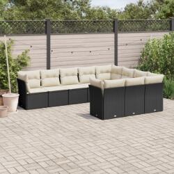 vidaXL 10 részes fekete polyrattan kerti ülőgarnitúra párnákkal (3218216)