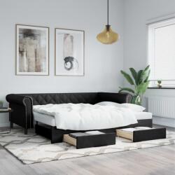 vidaXL fekete kihúzható műbőr heverő fiókkal 90 x 200 cm (3197731)