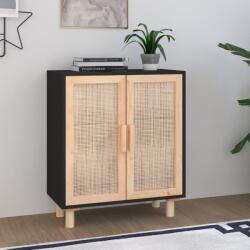 vidaXL fekete tömör fenyő/természetes rattan tálalószekrény 60x30x70cm (345631)