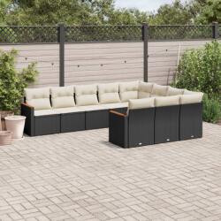 vidaXL 10 részes fekete polyrattan kerti ülőgarnitúra párnákkal (3258738)