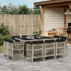 vidaXL 11 részes világosszürke polyrattan kerti ülőgarnitúra párnákkal (3211031)