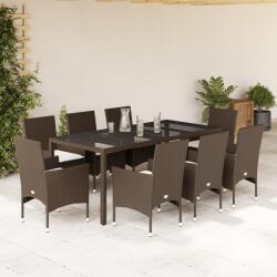 vidaXL 9 részes barna polyrattan/üveg kerti étkezőgarnitúra párnákkal (3278554) - vidaxl