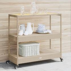 vidaXL 3 szintes bézs polyrattan és tömör akácfa zsúrkocsi (368725) - vidaxl