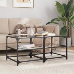 vidaXL 2 db acél dohányzóasztal fekete üveglappal 50 x 50 x 45 cm (846009)