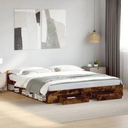 vidaXL füstös tölgy színű szerelt fa ágykeret fiókokkal 200 x 200 cm (3280724)