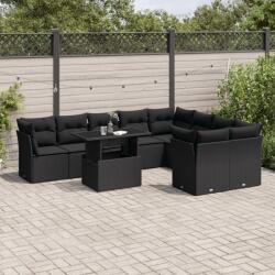 vidaXL 10 részes fekete polyrattan kerti ülőgarnitúra párnákkal (3266835)