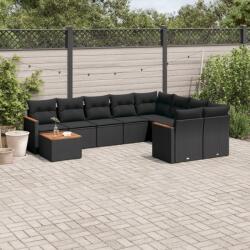vidaXL 10 részes fekete polyrattan kerti ülőgarnitúra párnákkal (3258716)