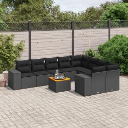 vidaXL 10 részes fekete polyrattan kerti ülőgarnitúra párnákkal (3225600)