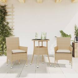 vidaXL 3 részes bézs polyrattan/üveg kerti étkezőgarnitúra párnákkal (3278625)