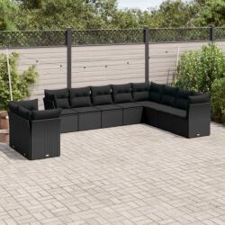 vidaXL 10 részes fekete polyrattan kerti ülőgarnitúra párnákkal (3249694)