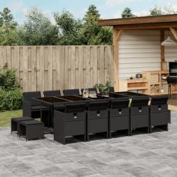 vidaXL 15 részes fekete polyrattan kerti étkezőgarnitúra párnákkal (3277758)