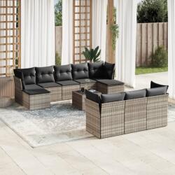 vidaXL 11 részes világosszürke polyrattan kerti ülőgarnitúra párnákkal (3218342)