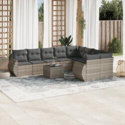 vidaXL 10 részes világosszürke polyrattan kerti ülőgarnitúra párnákkal (3254189)